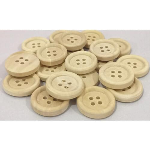 50pcs 20mm Natural Wood Round Buttons 4 Holes Scrapbooking Clothing Sewing Accessories