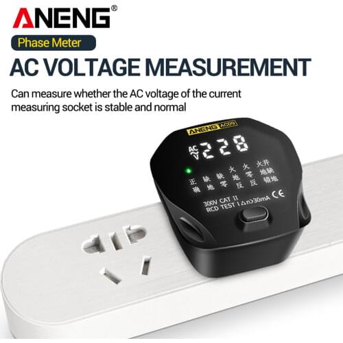 ANENG AC09 Digital Socket Tester Voltage Test Socket Detector US/UK/EU/AU Plug Live Ground Neutral Phase Meter RCD Test