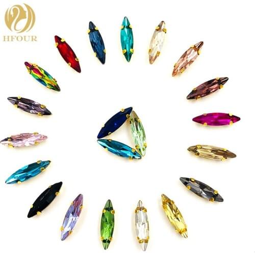 Free shipping 4x15mm Gold base sew on rhinestones wedding decoration flatback glass crystal loose rhinestones diy accessories