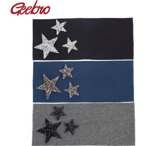 Geebro Brand Womens Star Headband Fashion Wide Flat Cotton Headbands For Girls Rhinestones Headwrap Turban Hair Accessories