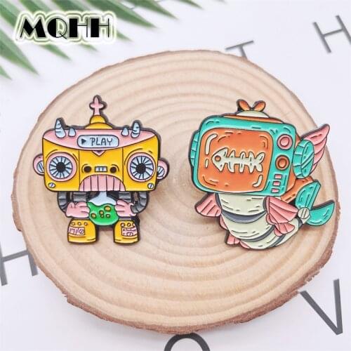 Creative Color Robot Enamel Pins TV Radio CD Player Alloy Brooch Cartoon Badge Clothes Accessories Woman Jewelry Gift For Friend