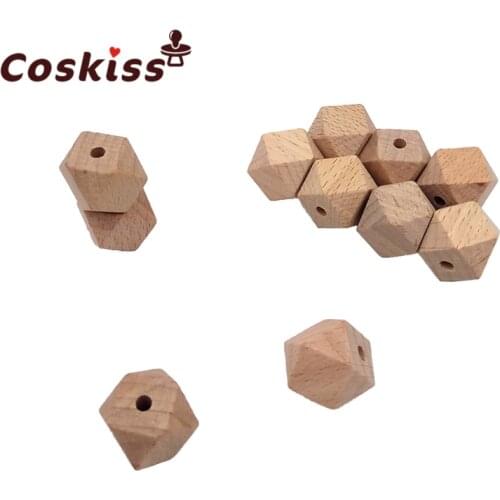40pcs Beech Wood Bead Unfinished Natural 16mm Geometric hexagonal Wooden Beads For DIY Baby Teether Nacklace