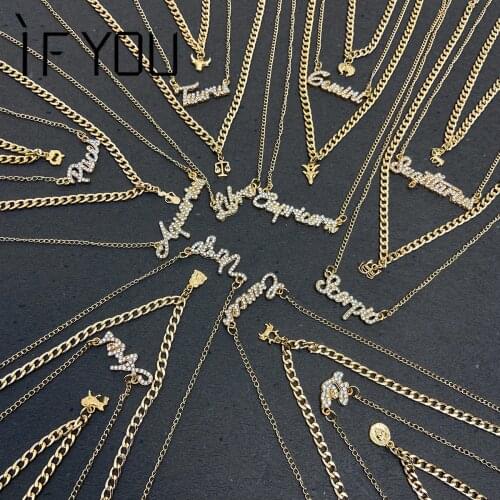 IF YOU TrendyDouble-Layer Golden Constellation Petter Diamond Pendant Long Chain Necklace In Metal For Women Gift Party Jewelry