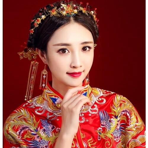 Overseas Chinese bride headwear Phoenix crown wedding dress hairs wear accessories ancient costume Han accessories