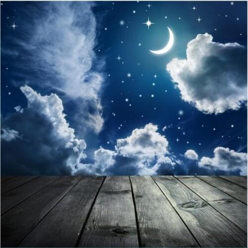 VinylBDS Photo Backdrops Wood Floor Night Sky Moon Backgrounds Backdrops For Photography Ff0003