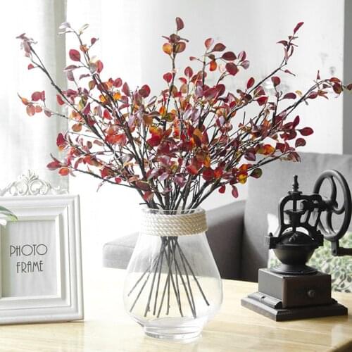 Artificial Leaves Branch Red Silk Mini Hand Leaf for Home Decor Wedding Fake Plants Faux Fabric Foliage Room Decoration