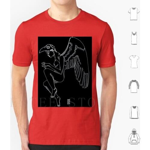 Winged Woman With Skull Mask T Shirt Diy Big Size 100% Cotton Womens Bw Black And White Mythical Angel Creepy Skull