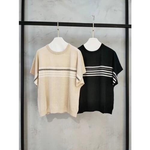 Fashion women 2021 new short-sleeved casual round neck chain color block top 0325