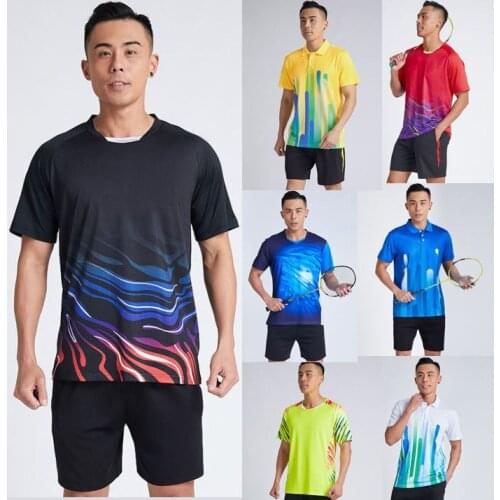 2021 Mens Tennis T Shirts + Shorts , Male Quick Dry Badminton T-Shirt , Man Sportwear Clothes Table Kits Set Can Custom Name