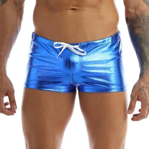 Men Shiny Patent Leather Lingerie Drawstring Elastic Waistband Lounge Underwear Boxer Shorts Underpants Gym Casual Night Party