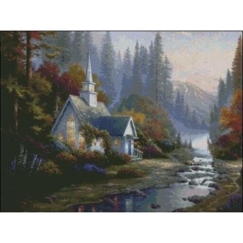 Small riverside house Scenery Cross Stitch Kits sewing Needlework 14CT Unprinted Embroidered Top Quality DIY Handmade Decoration