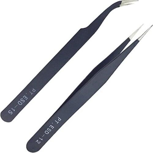 Stainless Steel Black Curved Straight Eyebrow Tweezers Anti Acid Nipper Rhinestone Picking Tool False Eyelash Nail Art Tool