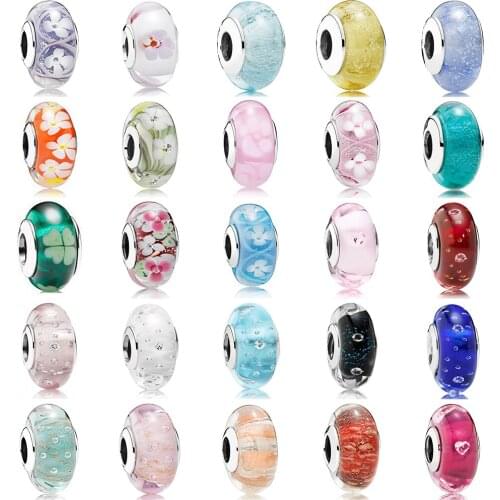 NEW Fashion 100% 925 Sterling Silver Charm Bubble Pattern Glass Beads Fit Original Bracelet DIY Bangle Jewelry Gift wholesale