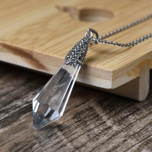 BOCAI New Retro Faceted Crystal Necklace 2021 Trend S925 Silver Fashion Unique Personality Woman Pendant