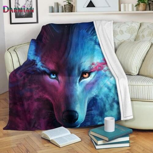 DARMIAN Adult Children Keep Warm Polyester Blanket Throw Blanket Super Soft Fashion 3D Wolf Print Flannel Fleece Couch Blanket
