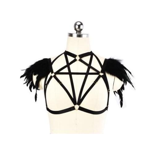 Wholesale Fashion hollow black elastic harness Vrouwen Ondergoed Fetish Borst Femme Jarretellegordel Kooi Harnas Beha 00491