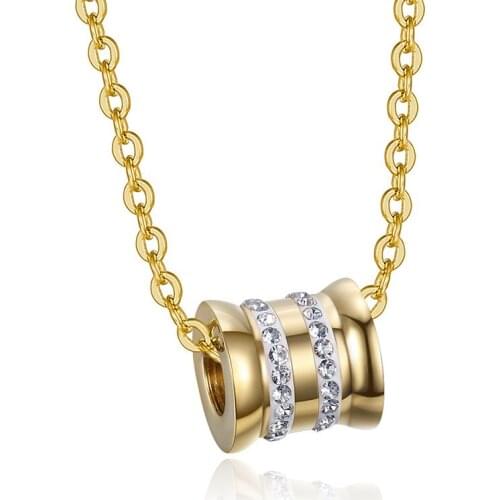 Stainless Steel Necklace Cylindrical Zircon Pendant For Women Men Fashion Jewelry