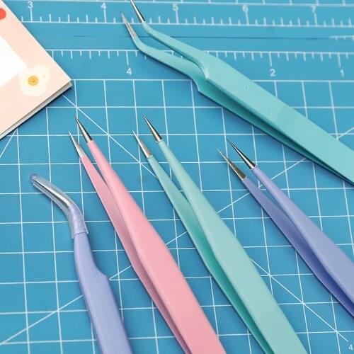 AiKEEN Macaroon Color Diary Tweezers Stainless Steel for Journal Stickers Album School Office Supplies Stationery