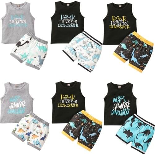 Toddler Baby Boys Casual Clothes Sets Summer Cartoon Dinosaur Print Sleeveless Vest Tops Shorts Baby Outfits