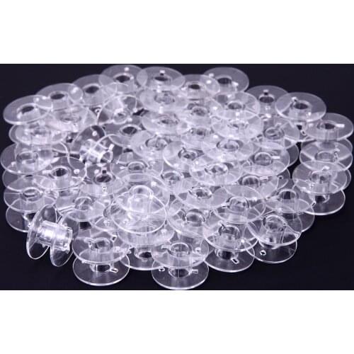 50 Pcs Empty Clear Bobbins Spool for Brother Janome Singer Elna Sewing Machine Universal Plastic Sewing Spool Box