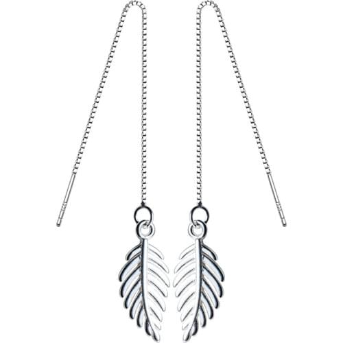 Real. 925 STERLING SILVER Pull Through Leaf Threader Earrings Long Sterling-Silver-Jewelry GTLE1165
