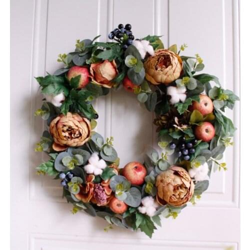 Christmas Artificial Silk Flower Wreath for Thanksgiving Fall Harvest Home Christmas Decoration