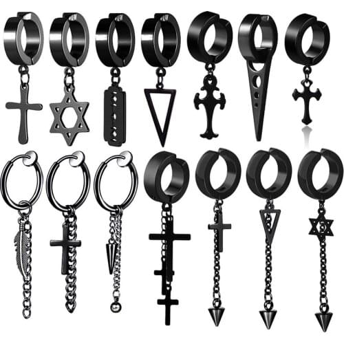 1 Piece Punk Stainless Steel Ear Clip Earrings For Men Women Black Color Non Piercing Gothic Jewelry Boys and Girls Best Gifts