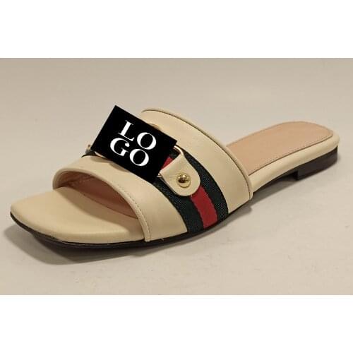 Women Beige Slippers Summer Fashion Flat Flip Flops Lightweight Comfy Designer Sandals Real Genuine Leather Soft Sole Shoes