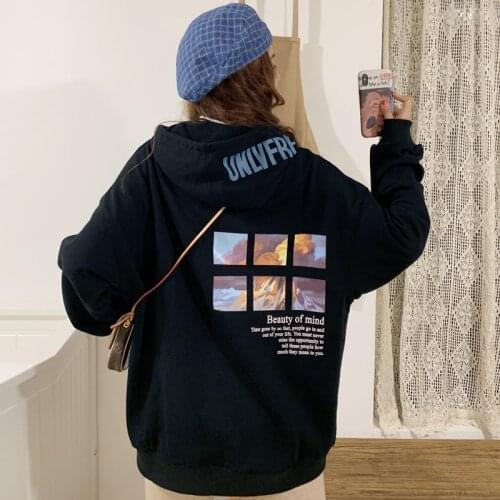 Oversized Funny Womens Sweatshirts Streetwear Chic Leisure Hoodies Women Hooded Soft Loose Simple Cartoon Printed Fashion