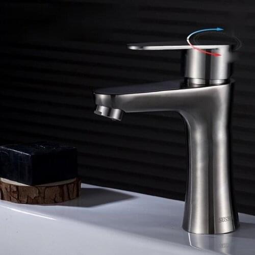 304 Stainless Steel Small Waist Hot and Cold Basin Faucet Single Hole Basin Sink Washbasin Faucet