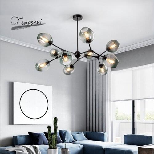 Modern Metal LED Chandelier Lighting Lustre Living Room Villa Interior Decor Pendant Lamp Lighting Glass Ball Kitchen Fixtures