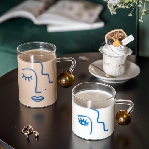 Nordic Art Glass Cup Heat Resistant Spherical Handle Household Water Cup Breakfast Milk Tea Coffee Cup Drinking Glasses