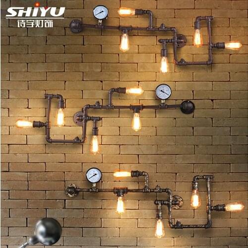 Steam punk Loft Industrial iron rust Water pipe retro wall lamp sconce wall lights E27 LED for living room bedroom bar cafe
