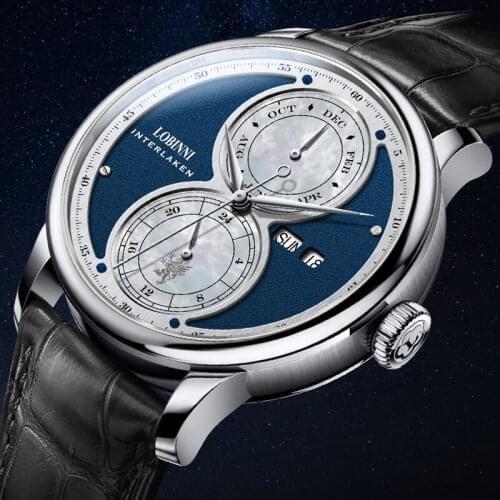 Switzerland LOBINNI Top Brand Male Wristwatch Automatic Self-Wind Mechanical Mens Watch Sapphire 50m Waterproof Man Clock New