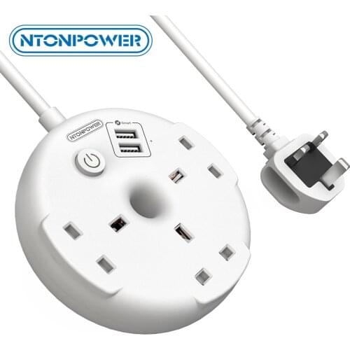 NTONPOWER Bagel Power Block Extension Lead with 2 USB Wall Mounted UK Plug with 1.5 Meter Extension Cable Power Strip for Travel
