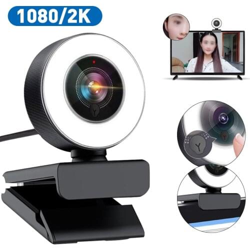 Web Camera Auto Focus Ring Beautify Fill-in Lighting Video Webcam HD 1080P Live Broadcast Mic Webcam for Online Study Conference