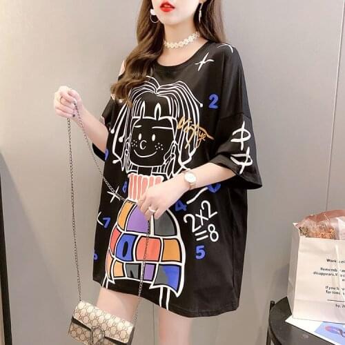 Large Size Women Summer Length graffiti T-shirt Half Sleeve loose Comfortable T-shirt Fashion Summer Short Sleeves