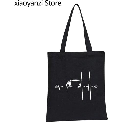 Heartbeat ECG Handbag Women Cup Printed Shoulder Canvas Bag Harajuku Ulzzang Tumblr Graphic Femme Hot Eco Reusable Shopping Bags
