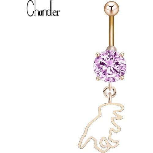 Women Jurassic Lovely Animal Apatosaurus Dinosaur Dangle Navel Piercing Belly Button Rings Crystal Sexy Ladies Steel Bar Ring