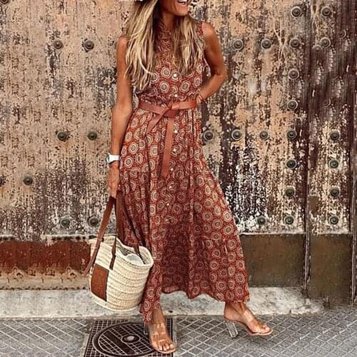 Bohemian Style Women Dress Vintage Printing Sleeveless Summer Dress Daily Beach Loose Casual Dresses For Women Vestidos Verano