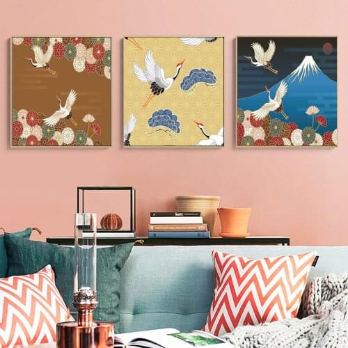 Crane Flying in a Misty Landscape Poster Canvas Print Painting Wall Art Living Room Home Decoration