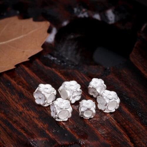 1Pc 925 Sterling Silver Spacer Square Beads Carved Flower 4.72*4.77mm Beads For Necklace Bracelets DIY Jewelry Makings 925176