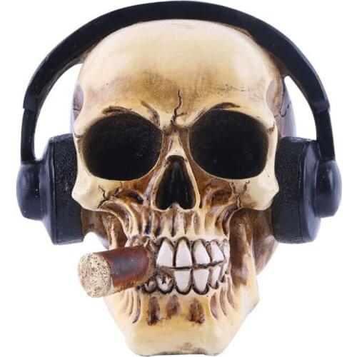 1pcs/lot Horror Props Creative Skeleton Halloween Decoration Skull With Cigar and Headset Resin Bar Dec For Party Ornament
