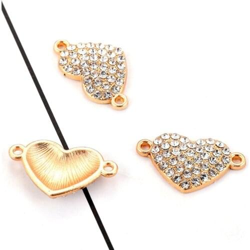 10pcs/lot Heart Gold Color Crystal Charms Connector Pendant DIY Neckalce Bracelet For Jewelry Making Accessories