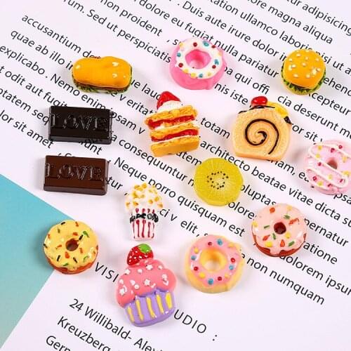 10Pc Cake Hamburg Kawaii Resin Flatback Decoration Crafts Cabochon Scrapbooking Fit Phone Embellishments Jewelry DIY Accessories