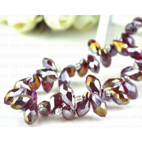 100pcs 6x12mm Dark Red AB Plating Color Briolette Pendants Waterdrop Crystal Glass Jewelry Loose Teardrop Beads DIY