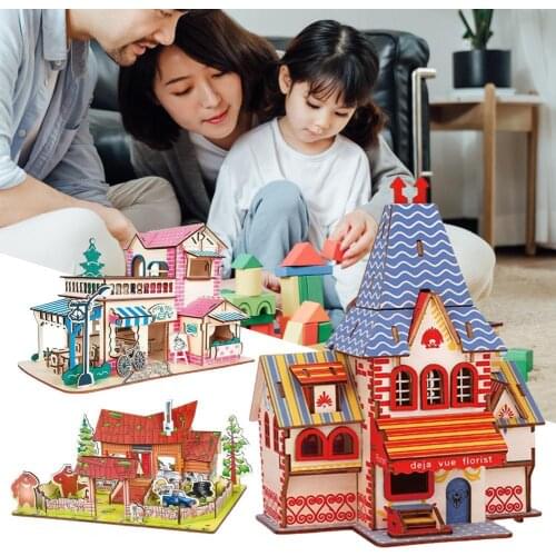 2Pcs 3D Architectural Puzzles Safe Hand-eye Coordination Kids Assembly Puzzle Educational Toys Crafts Tabletop Ornaments