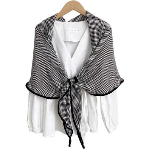 2021 Women False Collars Decor Knitted Big Shawl Fake Collar Solid Color Neck Warmer Cape Female Shirt Detachable Collar