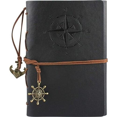 A6 Leather Writing Notebook Blank Pages and Retro Pendants Vintage Nautical Spiral Notebook Diary Sketchbook Travel Journals