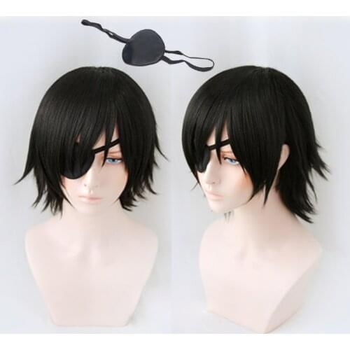 Anime Chainsaw Man Himeno Cosplay Wig Short Black Heat-resistant Fiber Hair Wigs + Wig Cap + Eyepatch